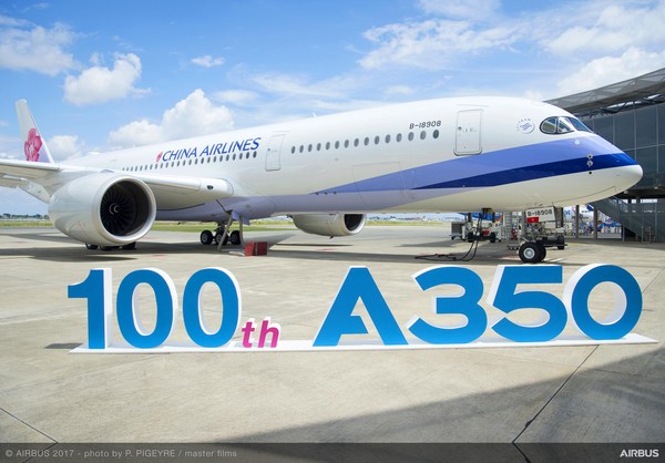 ▲空巴第100架A350 XWB给了华航。(图/空中客车提供)