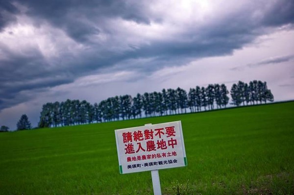 北海道美瑛农地旁禁入是用繁体中文书写。图/Wise Lee提供
