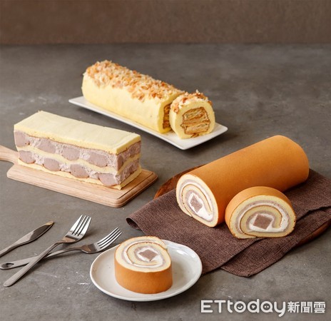 ▲高雄不二致果(不二家)的真芋台北也买得到了,拿破仑派,O-ni Roll cake。(图/不二致果提供)